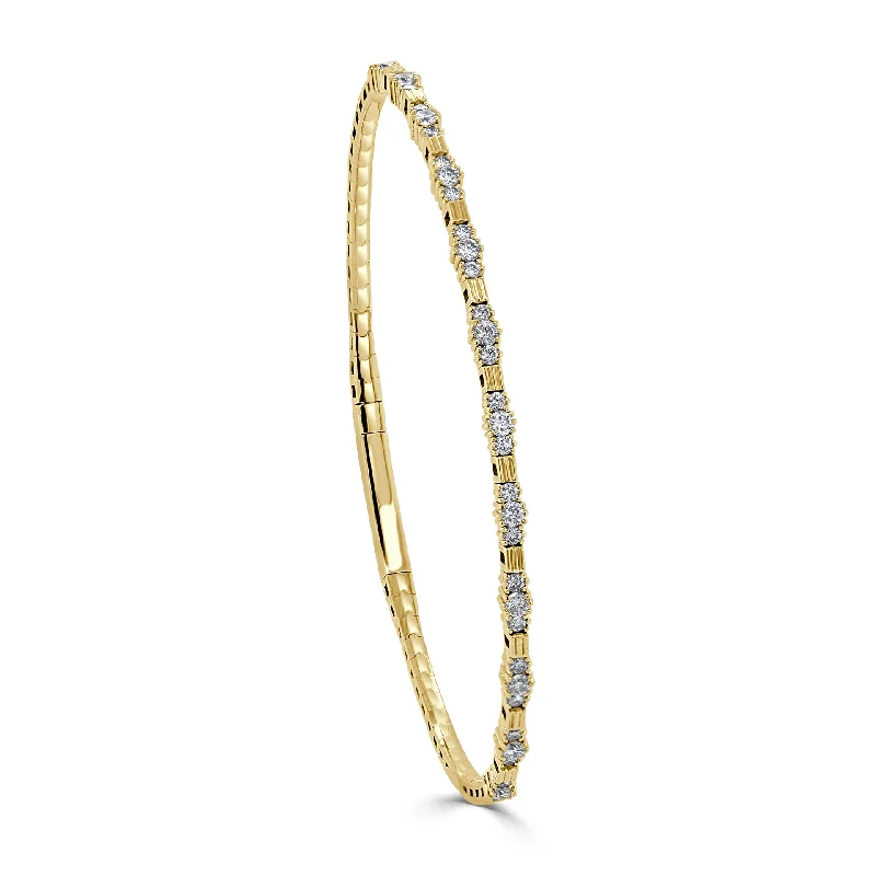 Women’s double bangle bracelet-Diamond Three Section Flexible Bangle in 14K Yellow Gold