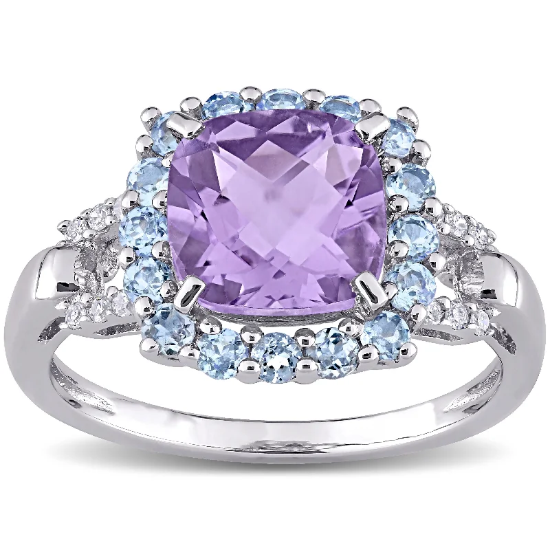 Women’s platinum ring-Miadora Sterling Silver Cushion-cut Amethyst, Tanzanite and Diamond Ring