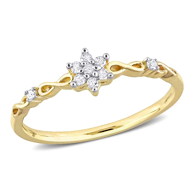 Women’s gold wedding ring-Miadora 1/10ct TDW Diamond Floral Promise Ring in Yellow Silver