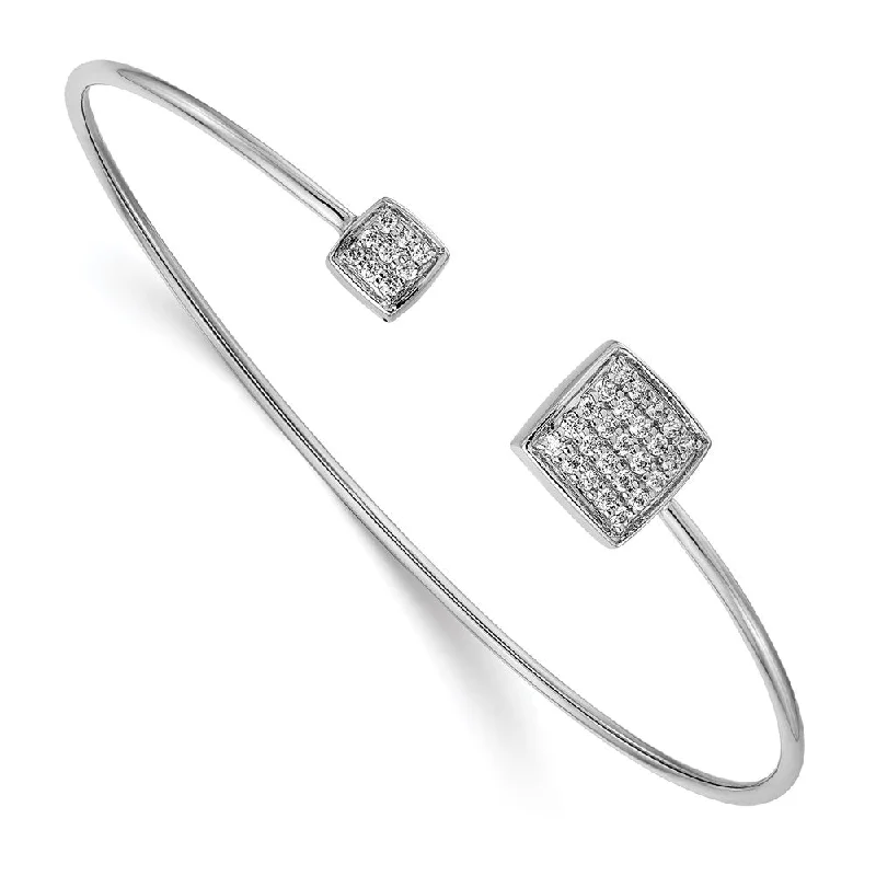 Women’s gold tennis bracelet-14k White Gold Diamond Squares Flexible Cuff Bangle-WBC-BM3711-033-WA