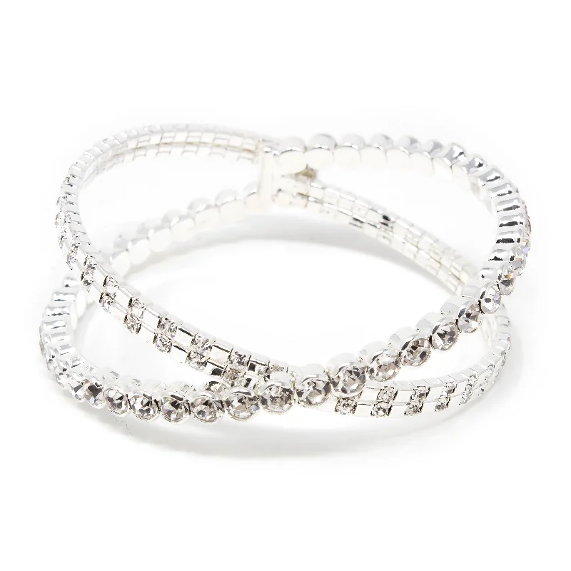 Women’s chic bracelet-Clear Round Crystal Crossover Wire Bangle