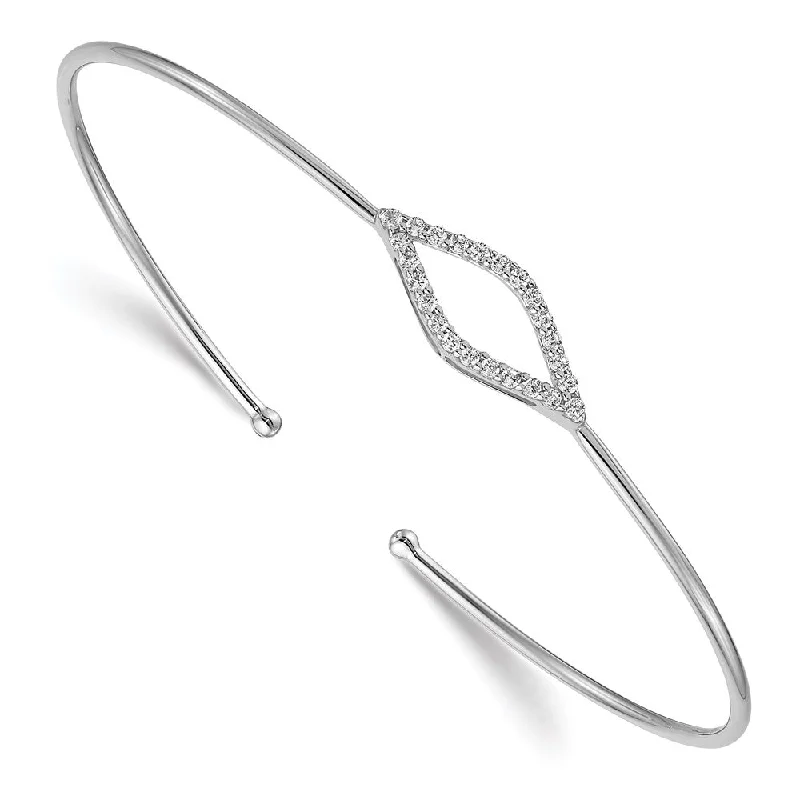 Women’s multi-strand bracelet-14k White Gold Flexible Diamond Cuff Bangle-WBC-BM3703-025-WA