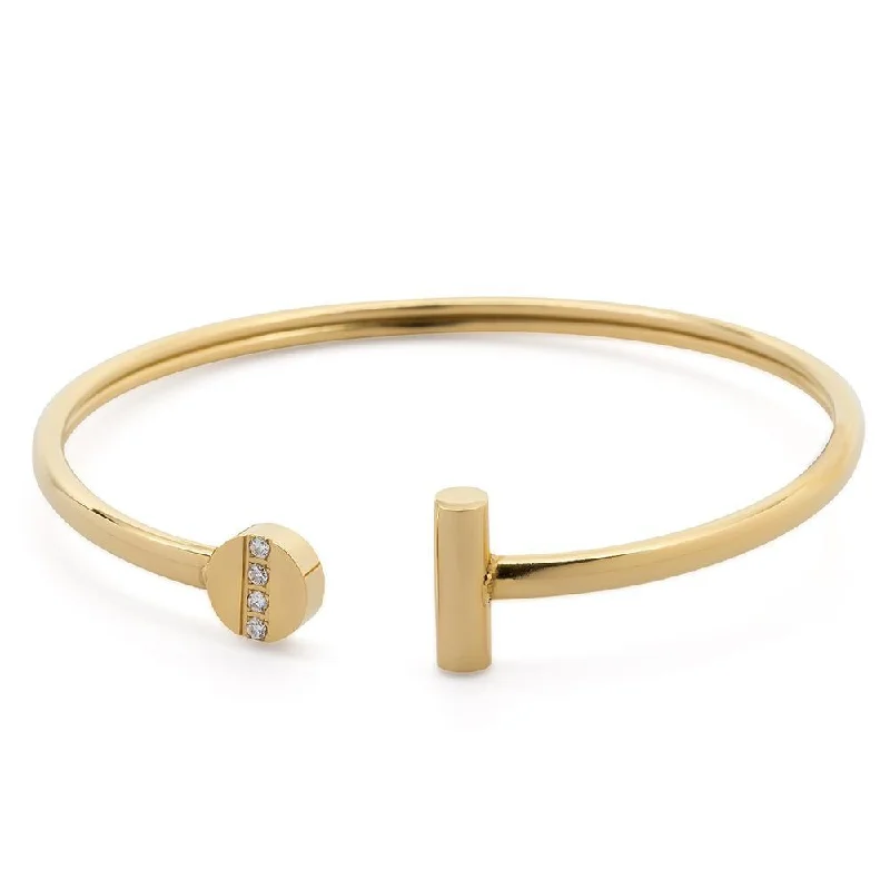 Women’s bangle bracelet with diamonds-Stainless Steel Bangle Circle Bar Pave Gold Plated