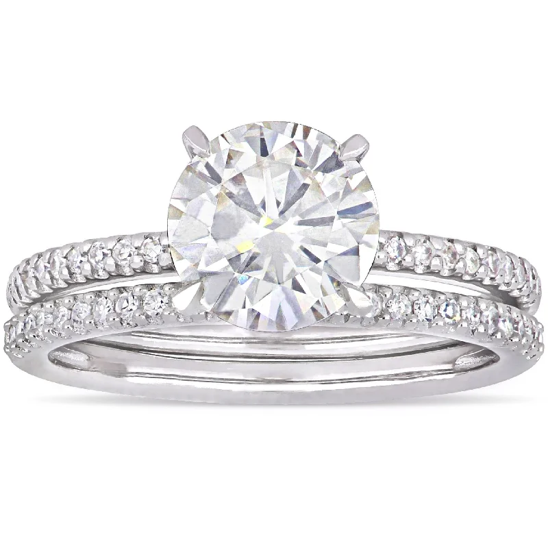 Women’s vintage gold ring-Miadora 2ct DEW Moissanite and 1/4ct TDW Diamond Bridal Ring Set in 14k White Gold