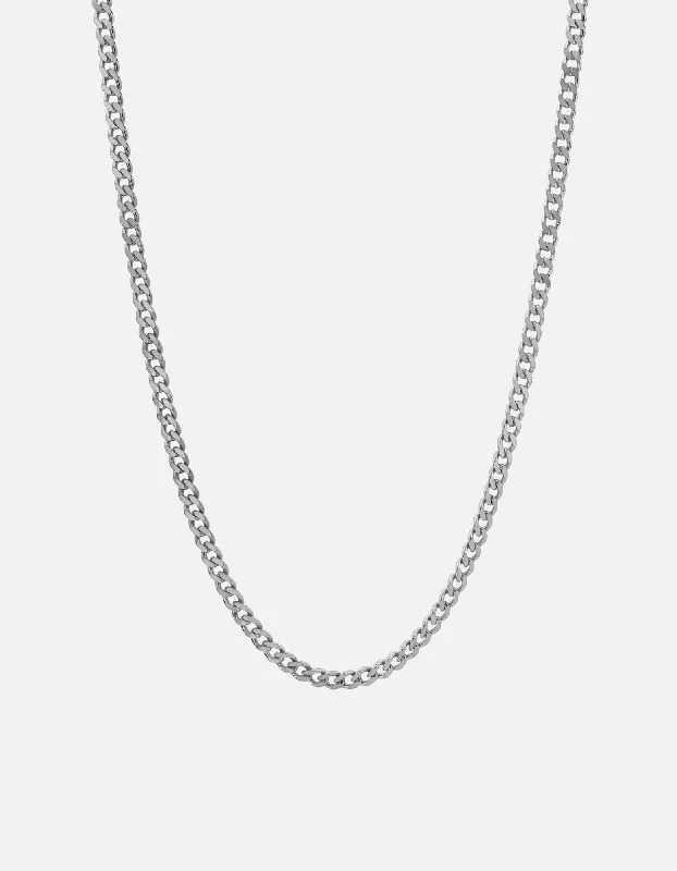 Women’s vintage gold necklace-4mm Cuban Chain Necklace, Sterling Silver