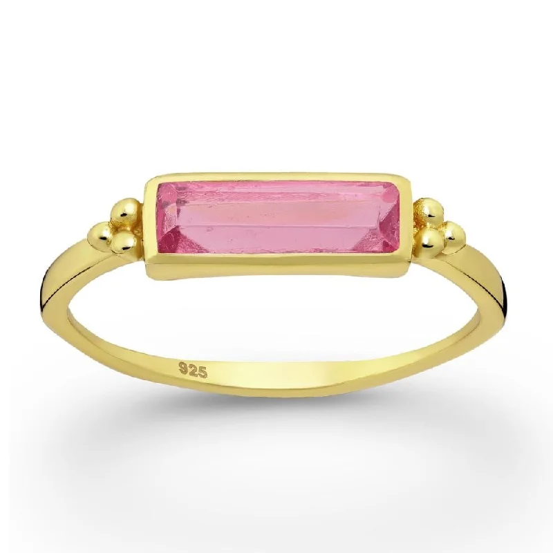 Women’s modern diamond ring-Sterling Silver 18kt Gold Plated Rectangular Pink Tourmaline Ring