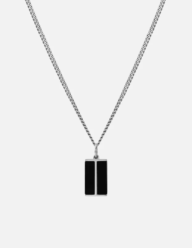 Women’s simple diamond necklace-Duo Onyx Pendant Necklace, Sterling Silver