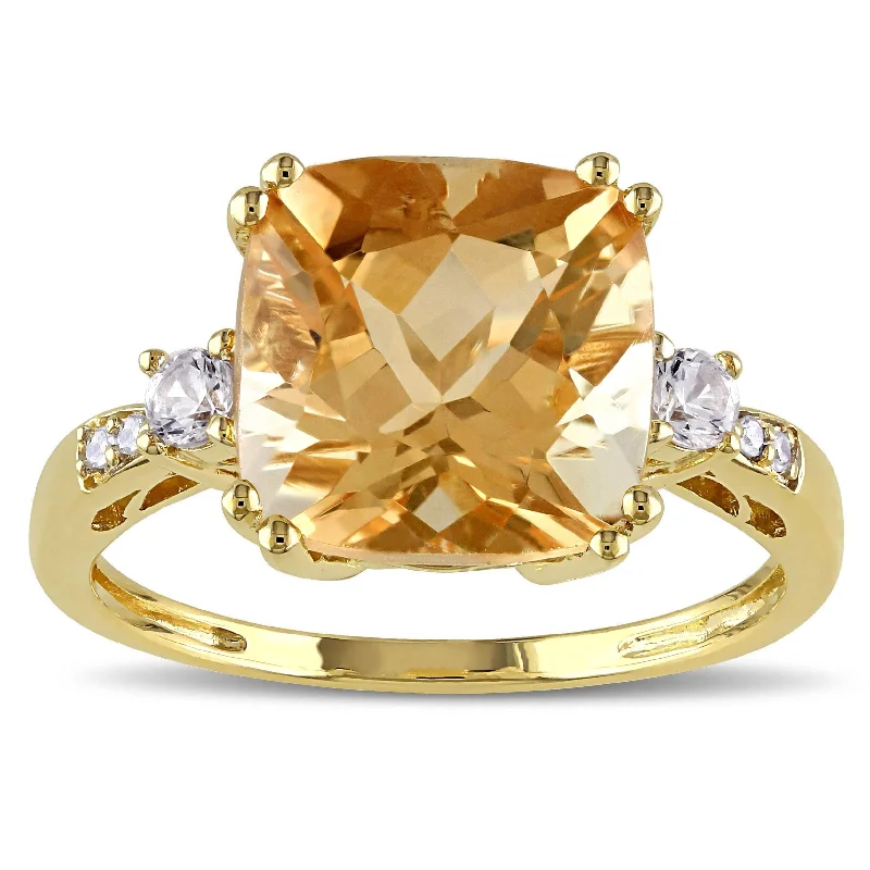 Women’s wedding set ring-Miadora 10k Yellow Gold Citrine, Sapphire, and Diamond Accent Ring