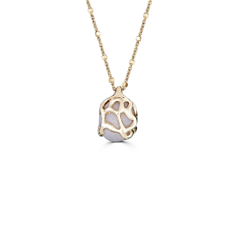 Women’s bohemian necklace-Nantucket Beach Stone Necklace, 14k