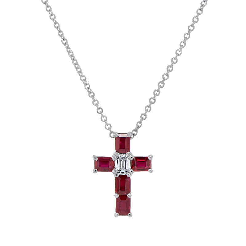 Women’s multi-layered necklace-Diamond and Ruby Cross Brooch Pendant