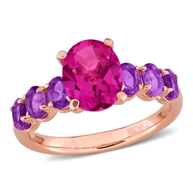 Women’s gold wedding ring-Miadora 3 1/5ct TGW Pink Topaz and Amethyst-Africa Ring in Rose Plated Sterling Silver