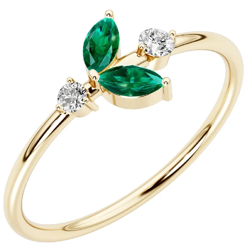 Women’s vintage gold ring-14k Gold Plated Sterling Silver 1.55 ct Emerald and Lab Diamond Stackable Ring