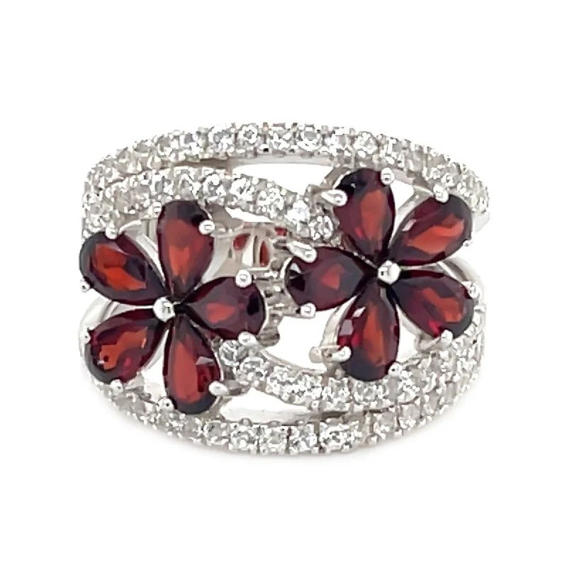 Women’s diamond-studded ring-925 Sterling Silver Red Garnet Ring