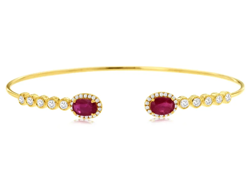 Women’s adjustable charm bracelet-14k Yellow Gold Ruby and Diamond Open Bangle