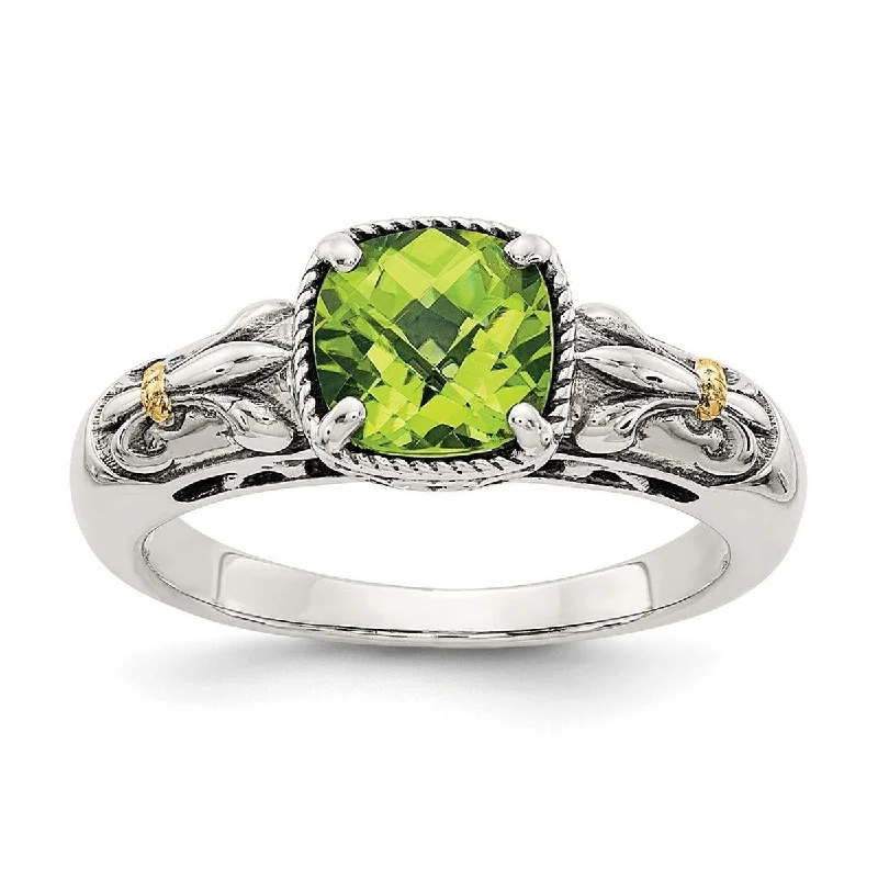 Women’s simple gold ring-Curata 925 Sterling Silver With 14k Peridot Ring