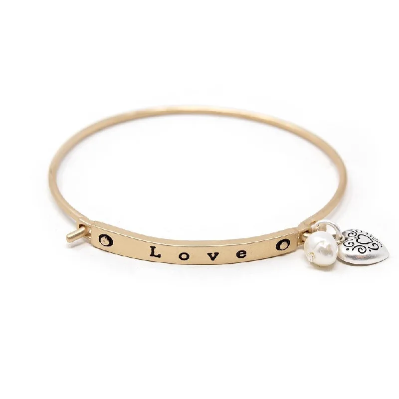 Women’s luxury silver bracelet-Pearl Love Hook Bangle Gold Tone