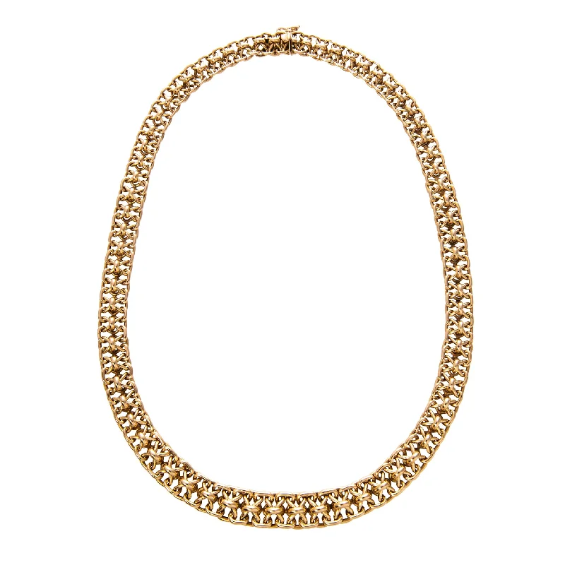 Women’s statement diamond necklace-Estate French 18K Gold Interlocking Fancy Link Necklace