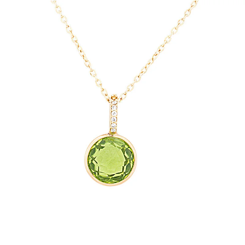 Women’s sparkling gemstone necklace-Como Collection 8mm Round Peridot with Diamond Pendant