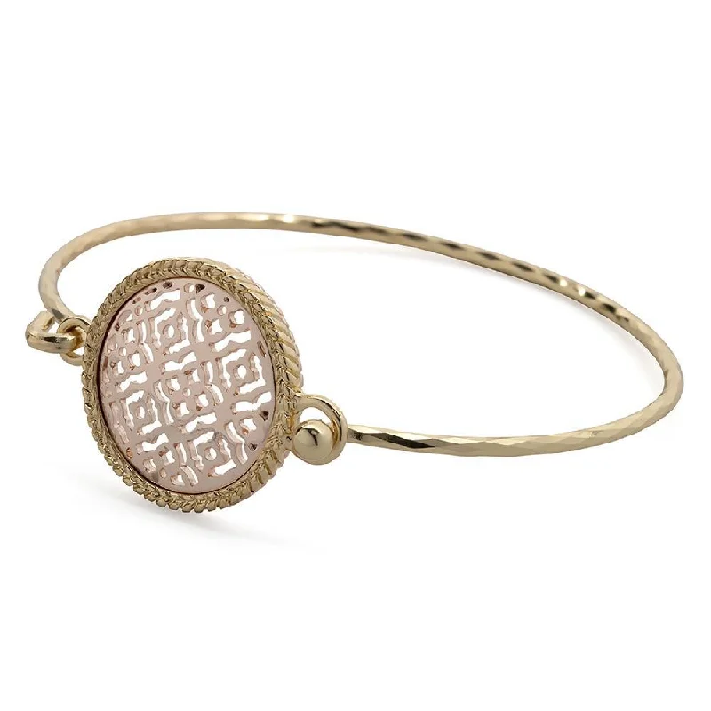 Women’s adjustable charm bracelet-Two Tone Filigree Circle Bangle Gold Plated