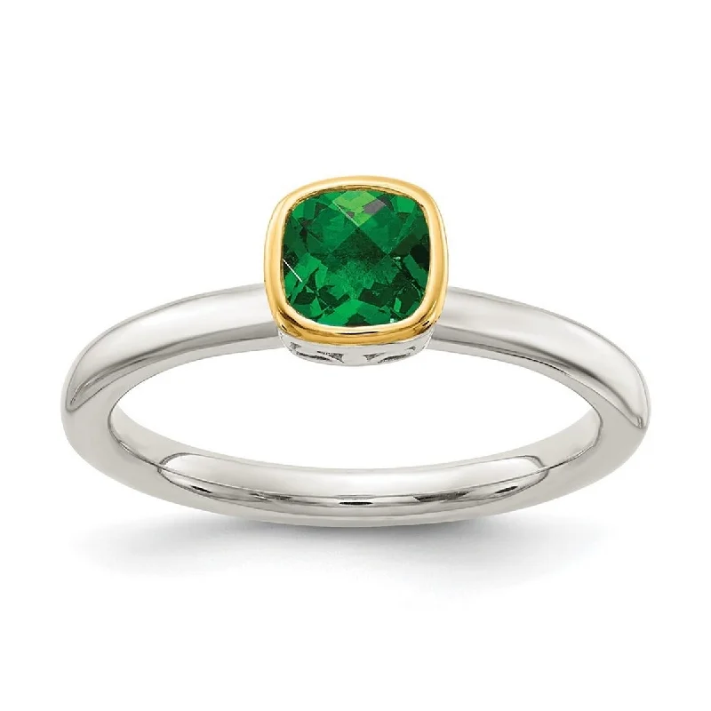 Women’s wedding band ring-Curata 925 Sterling Silver With 14k Accent Created Emerald Ring