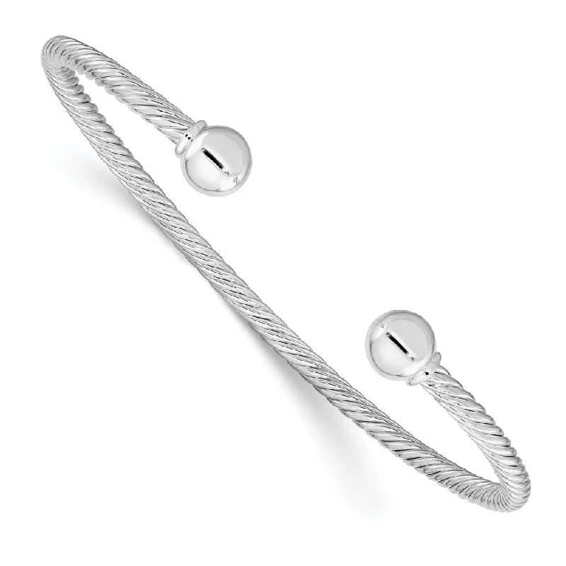 Women’s polished bracelet-Sterling Silver Polished Twisted w/1 Thread Ball Cuff Bangle-WBC-QB1381