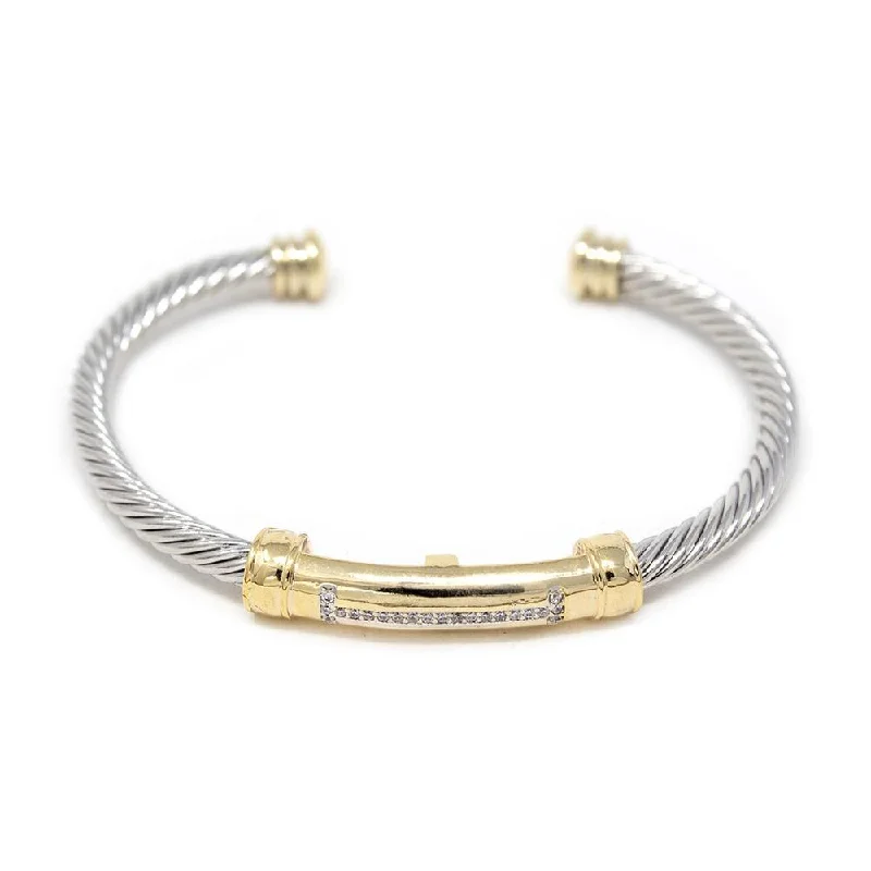 Women’s boho bracelet-Two Tone Pave Station Cable Bangle