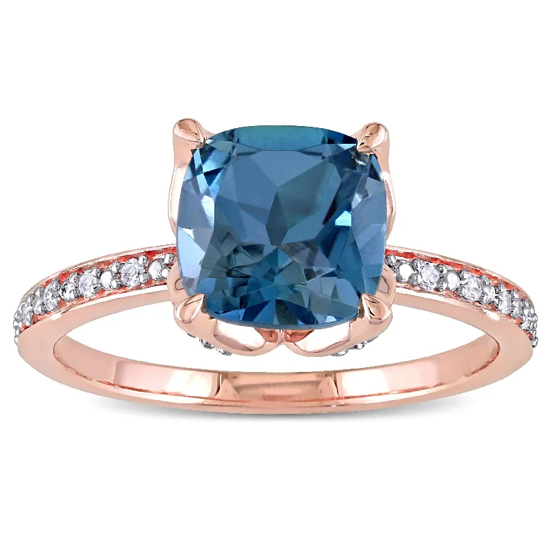 Women’s unique ring-Miadora 10k Rose Gold Cushion-Cut London-Blue Topaz and Diamond Ring