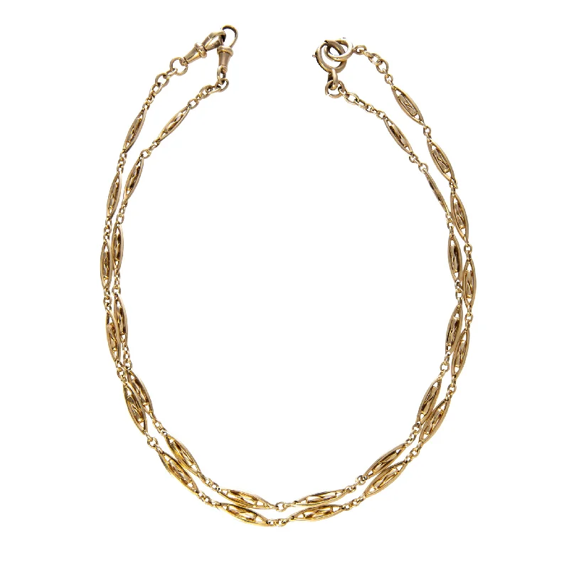 Women’s layered gold necklace-Victorian 18K Gold Lozenge Link Double Chain Necklace