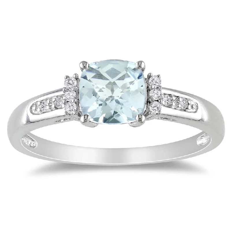 Women’s wide band ring-Miadora Sterling Silver Aquamarine and Diamond Ring