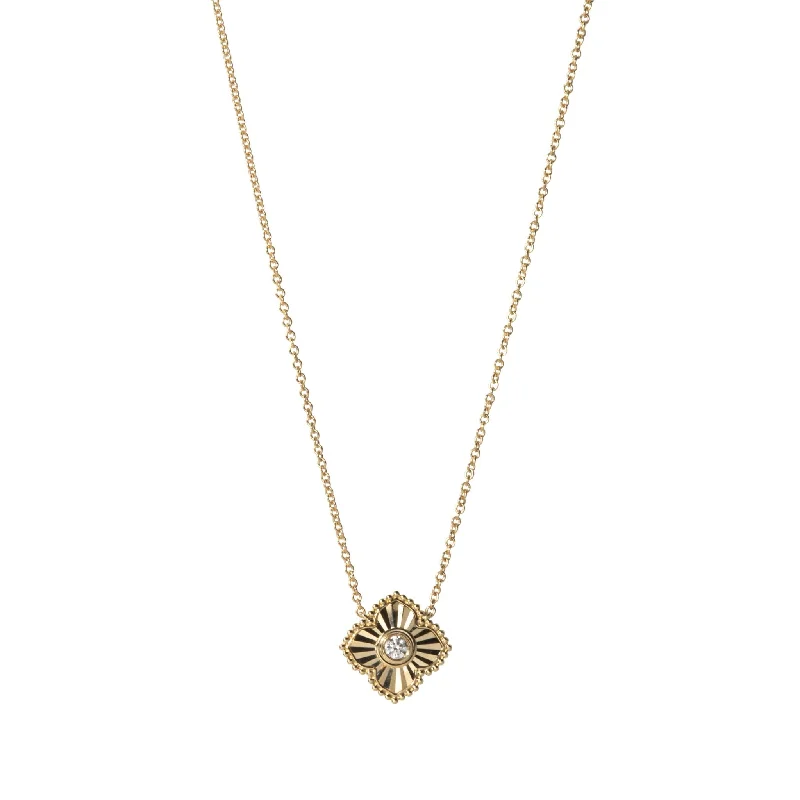 Women’s statement diamond necklace-Diamond 14K Yellow Gold Fluted Quatrefoil Pendant Necklace