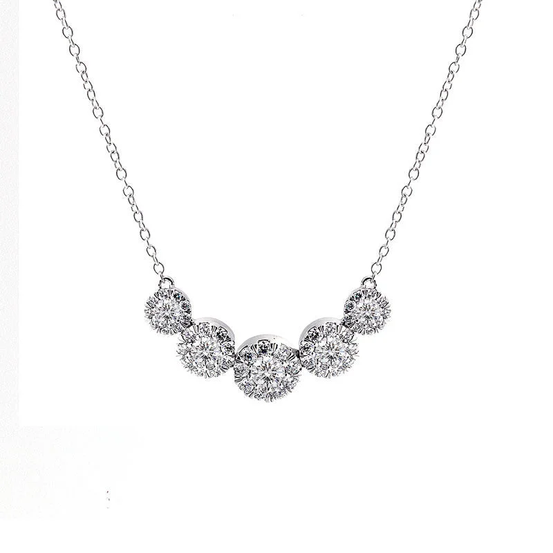 Women’s bridal pendant necklace-Aura Collection 5 Station Halo Diamond Necklace