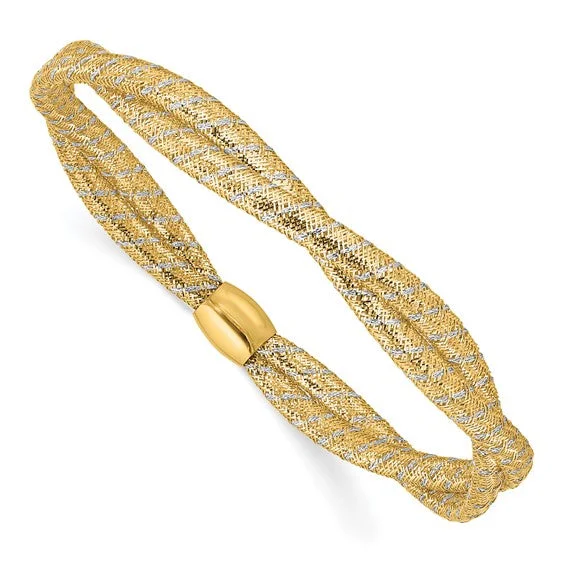 Women’s bangle bracelet with diamonds-14K with Rhodium Polished 2 Strand Twist Stretch Bangle