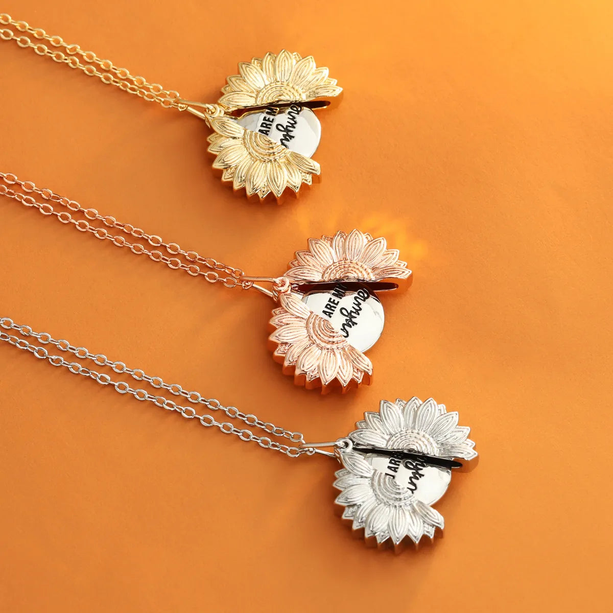 Women’s diamond necklace with chain-Fashion Sunflower Stainless Steel Pendant Necklace Enamel Stainless Steel Necklaces