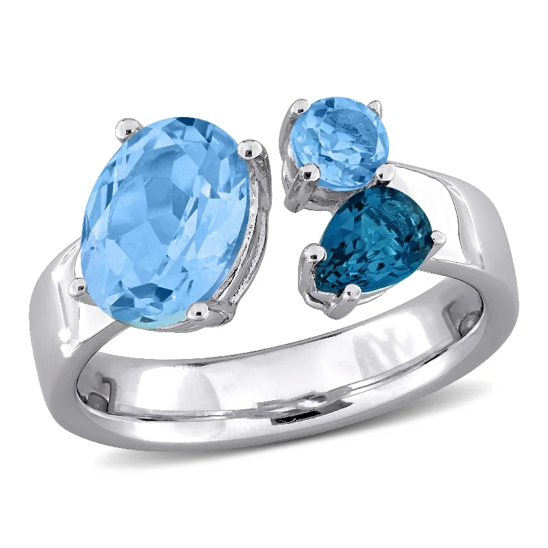 Women’s gold ring-Miadora 3 1/3ct TGW Sky London Swiss Blue Topaz 3-Stone Open Ring in Sterling Silver