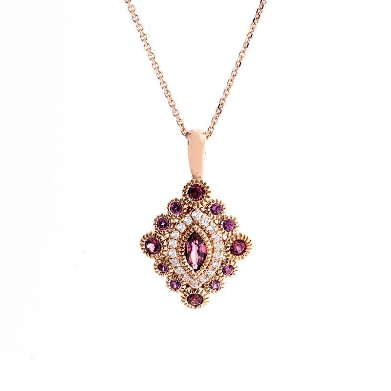 Women’s rose gold pendant necklace-Tremezzo Collection Vintage Rhodolite Garnet and Diamond Pendant