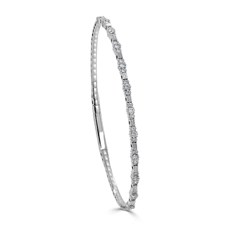 Women’s sapphire bracelet-Diamond Three Section Flexible Bangle in 14K White Gold