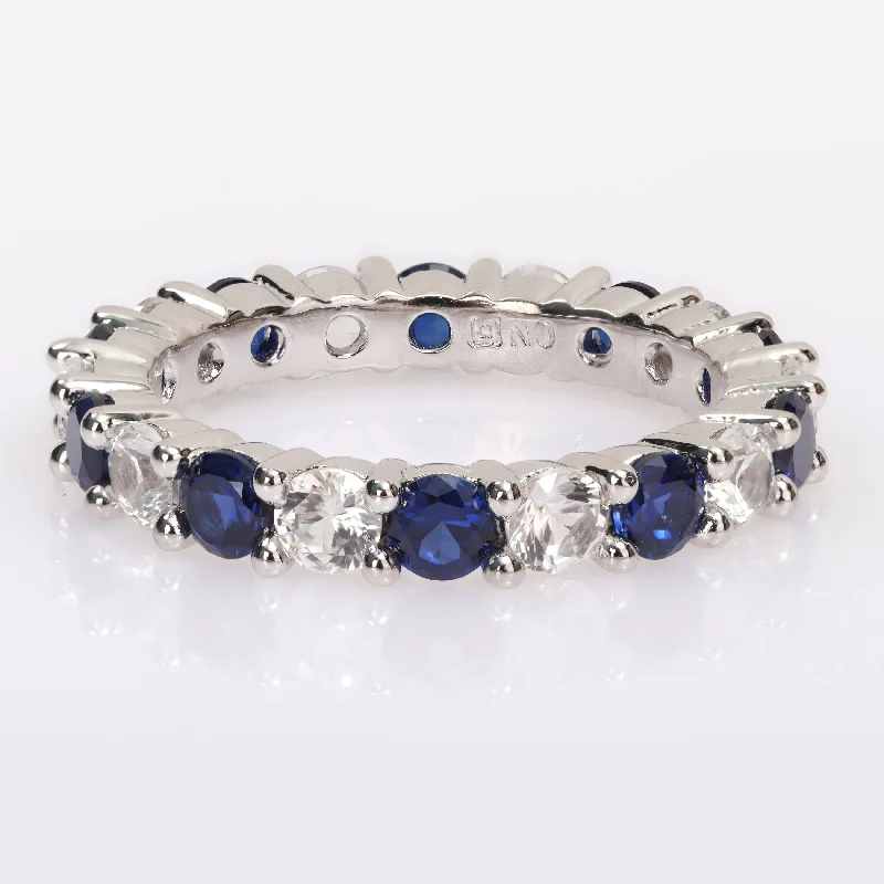 Women’s dainty ring-Miadora Created Blue and White Sapphire Stackable Full-Eternity Band Ring in Sterling Silver