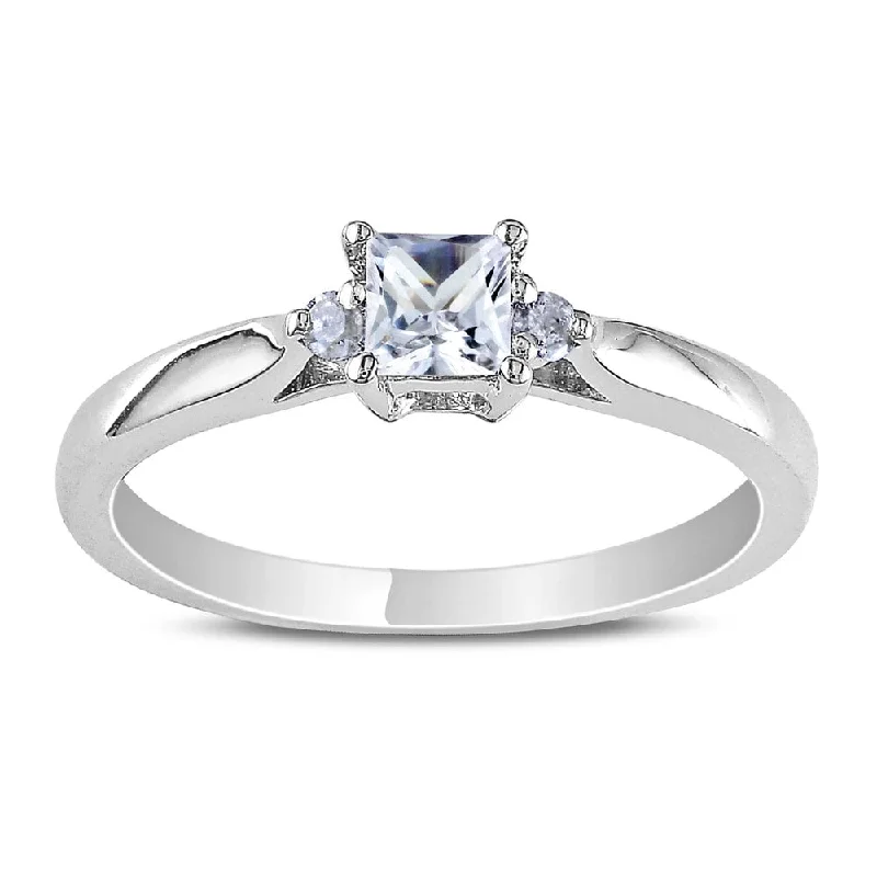 Women’s wedding set ring-Miadora Sterling Silver Created White Sapphire and Diamond Accent Promise Ring