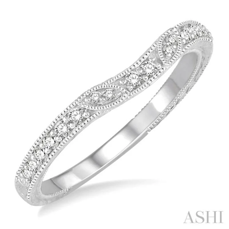 Women’s large stone engagement rings-1/6 Ctw Round Cut Diamond Wedding Band in 14K White Gold