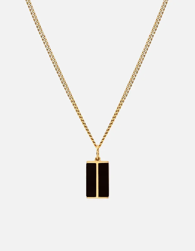 Women’s minimalist pendant necklace-Duo Onyx Necklace, Gold Vermeil