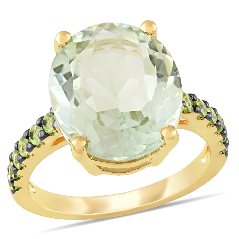 Women’s eternity diamond ring-Miadora Yellow Plated Sterling Silver Green Amethyst and Peridot Cocktail Ring