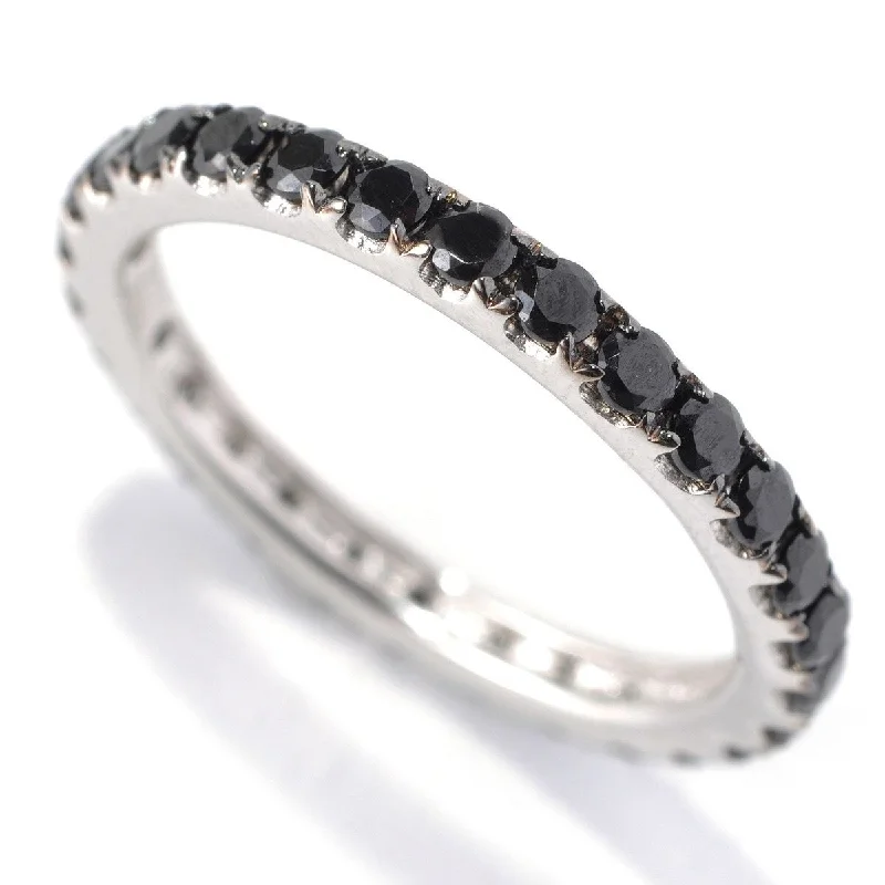 Women’s eternity ring-925 Sterling Silver Black Spinel and White Natural Zircon Gemstone Eternity Band Ring