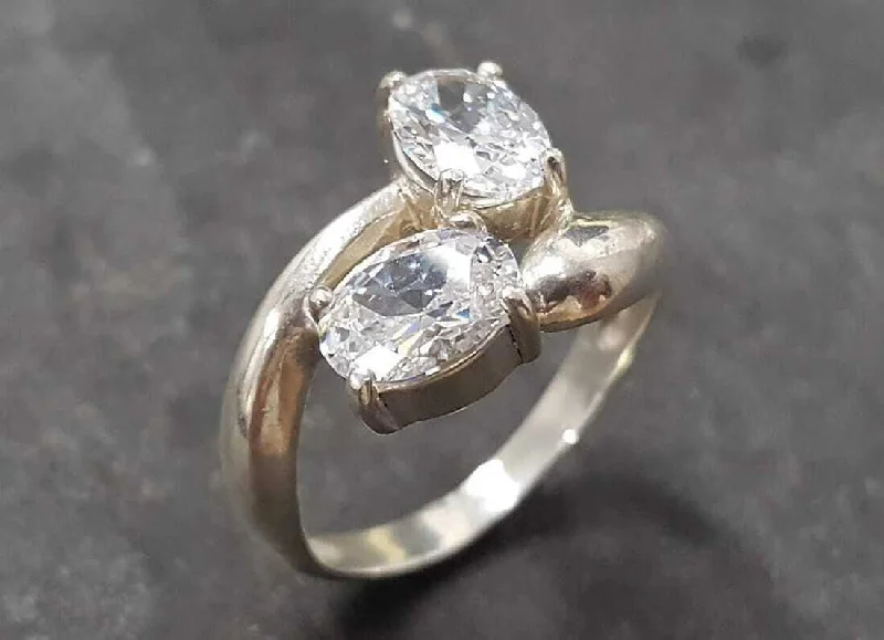 Women’s romantic engagement rings-Two Stone Diamond Ring - Sparkly Vintage Ring - Classic Bridal Ring