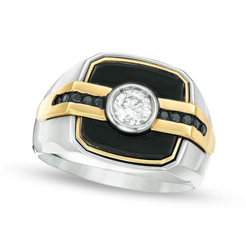 Women’s silver engagement rings-Men's 0.63 CT. T.W. Enhanced Black and White Natural Diamond Signet Ring in Solid 14K Two-Tone Gold and Black Rhodium