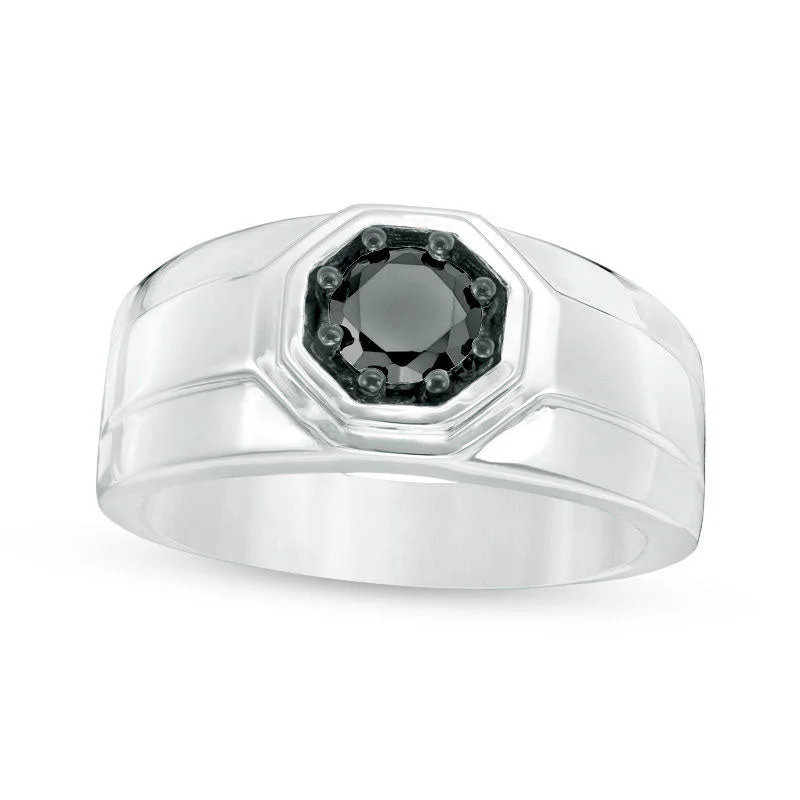 Women’s statement diamond engagement rings-Men's 0.75 CT. Enhanced Black Natural Diamond Octagon Frame Signet Ring in Sterling Silver