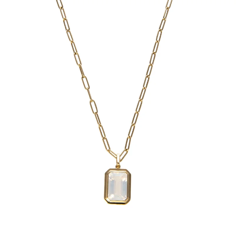 Women’s silver necklace-Goshwara Emerald-Cut Moon Quartz 18K Gold Pendant Necklace