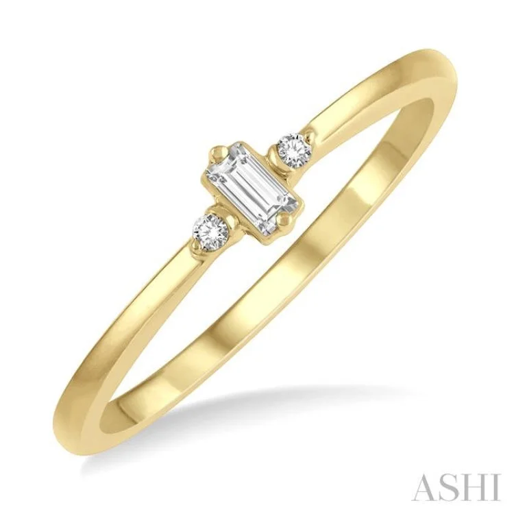 Women’s vintage engagement rings-1/20 ctw Lightweight Baguette and Round Cut Diamond Petite Ring in 10K Yellow Gold