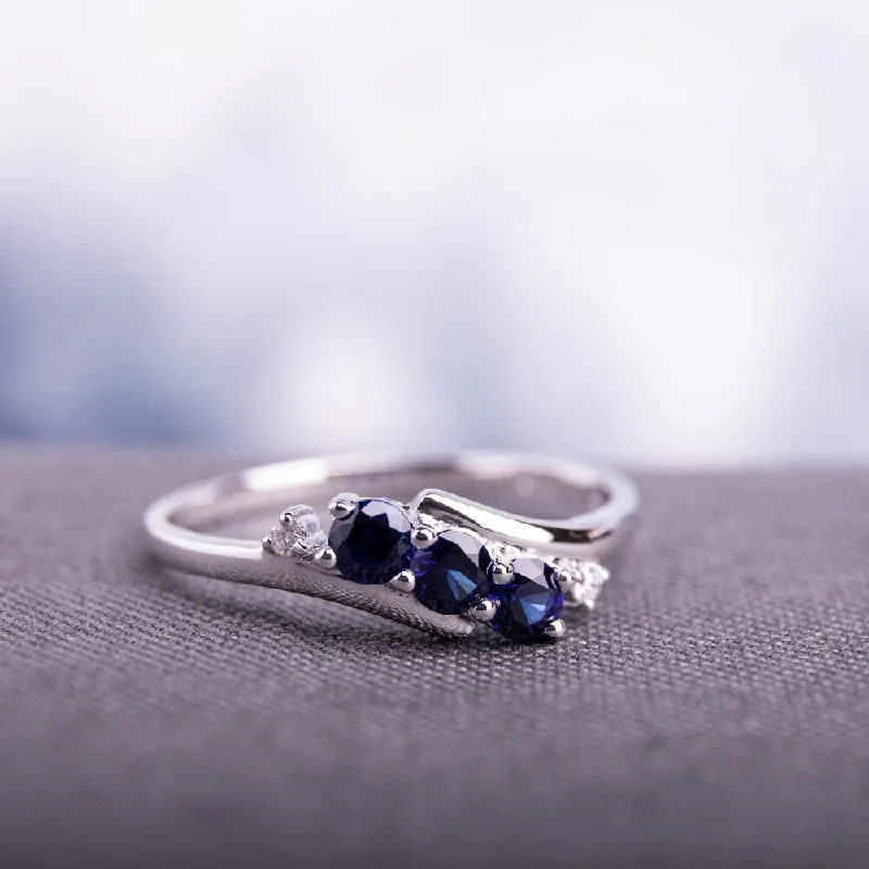 Women’s modern diamond ring-Miadora 10k White Gold Created Sapphire and Diamond Ring