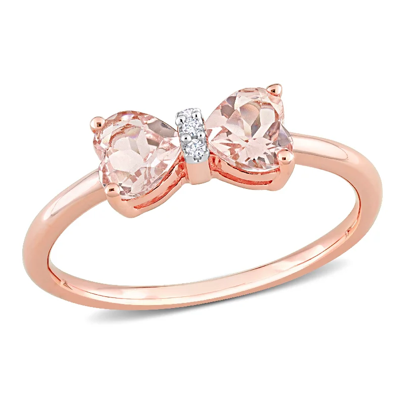 Women’s wedding band ring-Miadora 1ct TGW Morganite and Diamond Accent Bow Ring in 10k Rose Gold