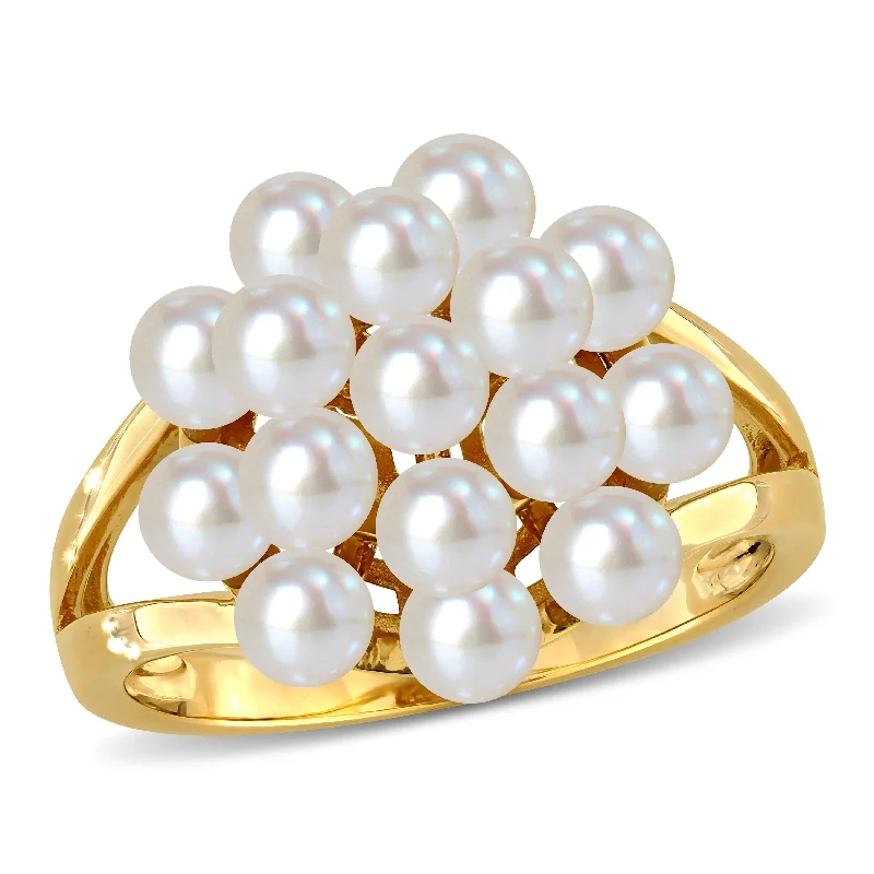 Women’s sapphire ring-Miadora 3.5-4mm Cultured Freshwater Pearl Cluster Ring in 14k Yellow Gold